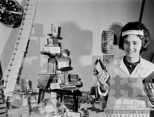THM-BJ-02326 - Kereskedelmi tanuló egy kiállításon Szekszárdon az 1960-as években
