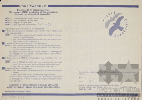 THM-PLA-2017.1.21b - SZDSZ négyigenes népszavazás szórólap - 1989