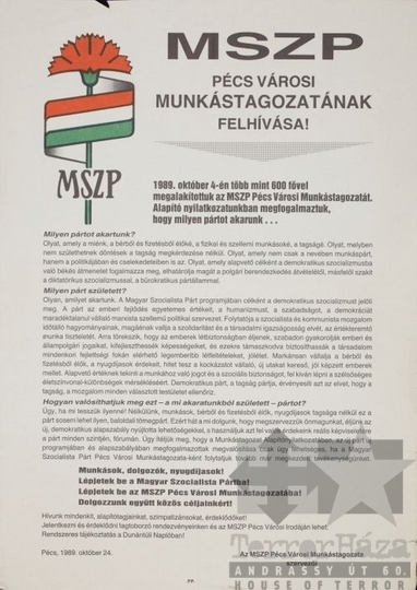 THM-PLA-2017.1.26 - MSZP tagtoborzó plakát - 1989