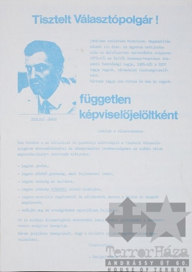 THM-PLA-2017.1.34 - Független jelölt választási plakát - 1990