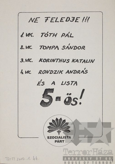 THM-PLA-2017.1.44b - MSZP választási plakát - 1990