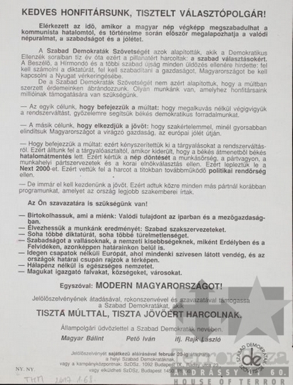 THM-PLA-2017.1.68b - SZDSZ választási szórólap - 1990