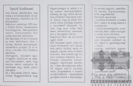 THM-PLA-2017.1.8b - MSZP választási szórólap - 1990