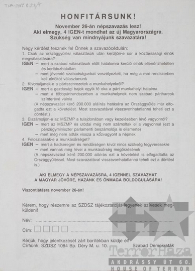 THM-PLA-2017.8.28Tb - SZDSZ négyigenes népszavazás szórólap - 1989