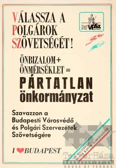THM-PLA-2019.16.1 - Budapesti Városvédő és Polgári Szervezetek Szövetsége választási plakát - 1990
